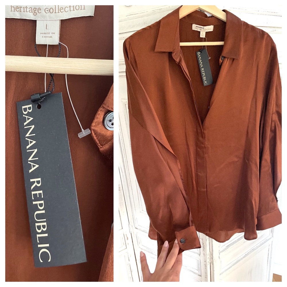 Banana Republic Women's Rust Satin Button-Front Blouse